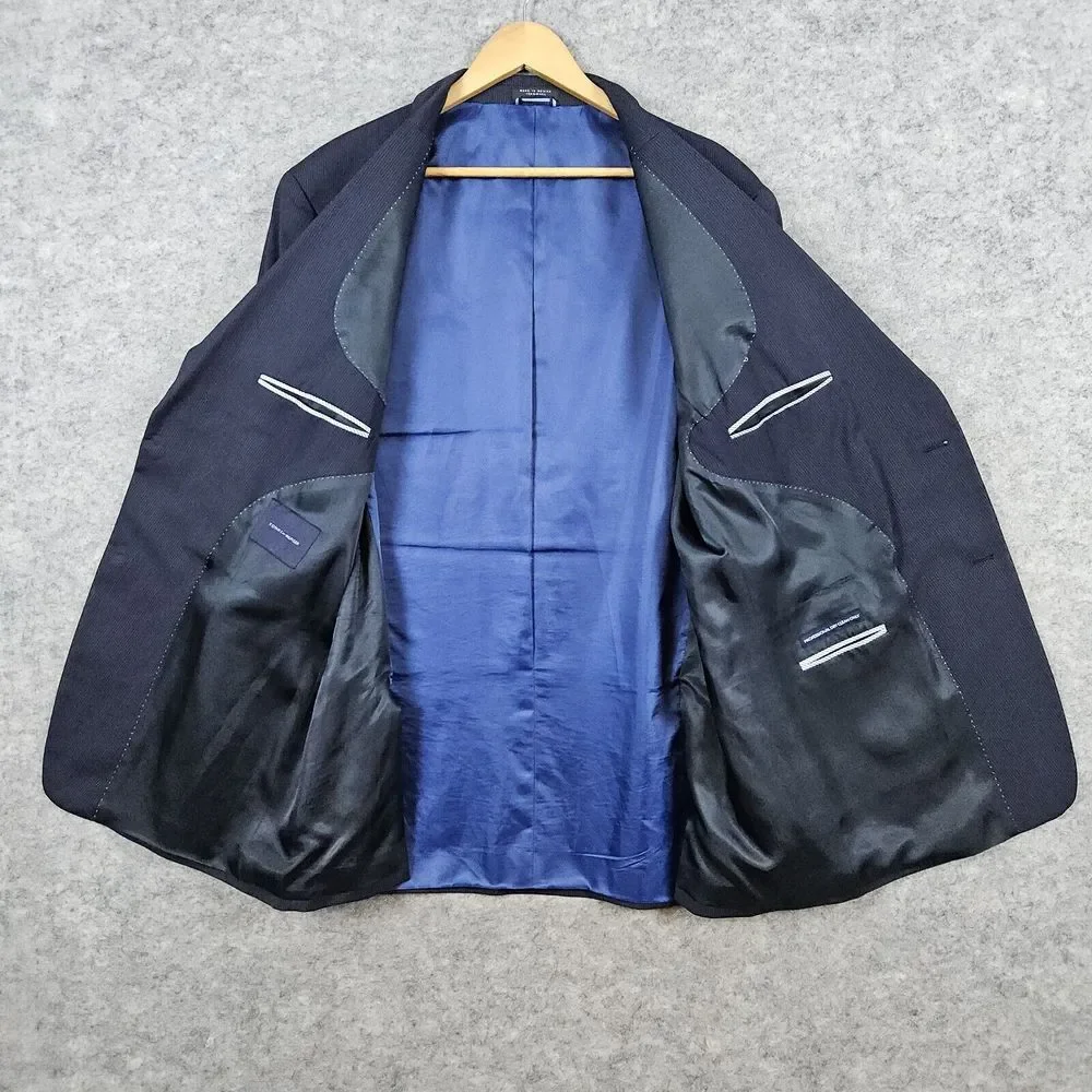 Tommy Hilfiger Men's Blazer Navy Blue Size 46L Pinstripes 2-Button 100%‎ Wool